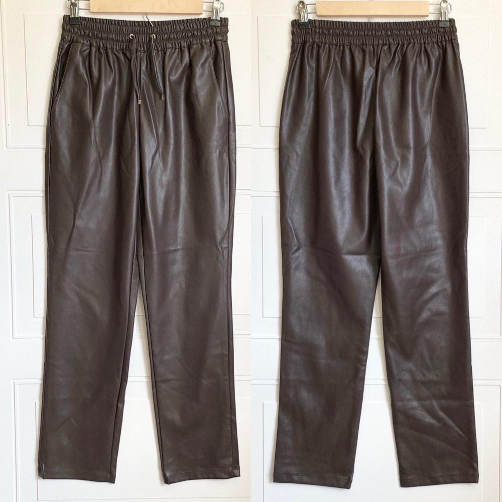 NWT Marc New York Andrew Marc Brown Vegan Faux Leather Jogger Pants XS